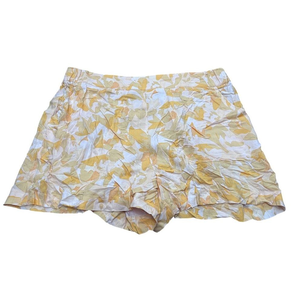 Nine West Womens Mid Rise XL Rayon Shorts Yellow Leaf Print